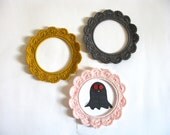 SET of 3 Crochet Photo Frames (yellow, grey, pink)