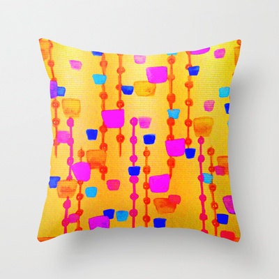 POLKA DOT PILLOW Decorative Throw Cushion Cover 18 x 18 Neon Yellow Warm Colors Fun Whimsical Modern Home Decor Techie Geometric Style