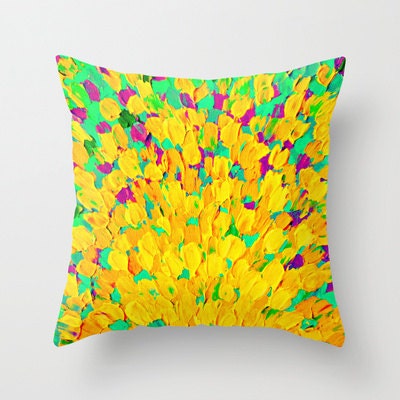 SPRING SPLASH Bright Cheerful Home Decor 18 x 18 Decorative Modern Throw Pillow Cushion Cover Lemon Lime Neon Yellow Green Ocean Abstract