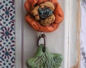 Nectarine & Lemon zest- polymer clay flower. orange/ yellow flower connector. rustic beads. Pantone inspired 
