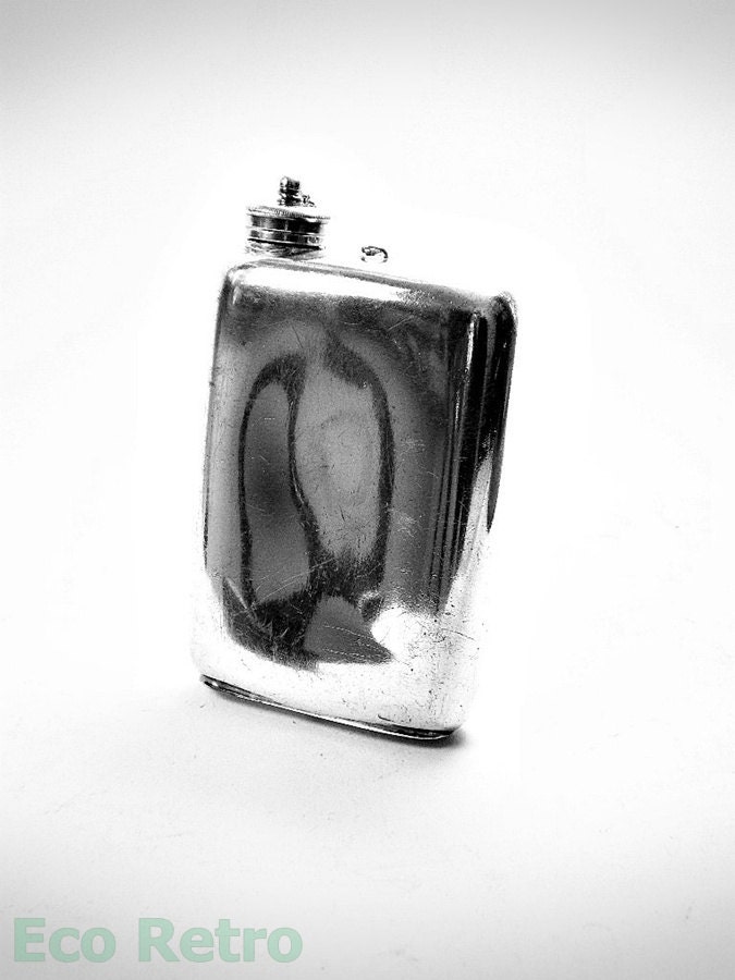 Nice Antique Silver Plated Hip Flask with Chained Lid