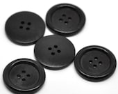 10 Black Wooden Buttons - 30mm (1 1/2 inch)  - Rim - 4 Hole - Wood Button  (B19500)