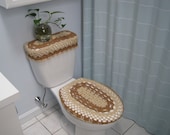 Set of 2 Crochet Covers for Toilet Seat & Toilet Tank Lid, Cozies - oatmeal/topaze (TSTTL3B)