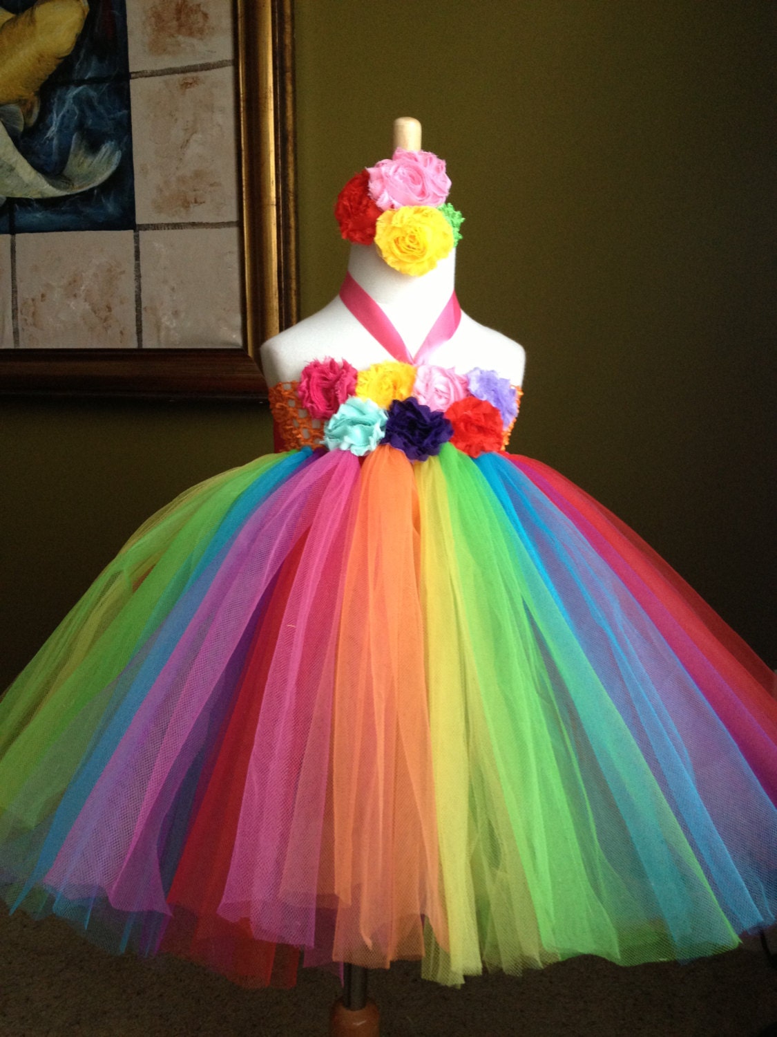 Rainbow color tutu dress birthday party photo girl  baby shower  dressing up flower girl picture newborn to 8years