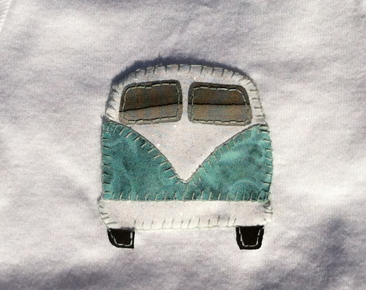 Aqua Blue VW Bus Inspired Handsewn Campervan Baby Onesie
