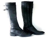 DKNY Black Leather Riding Boots with Buckles and Belts around the Calves size 9M
