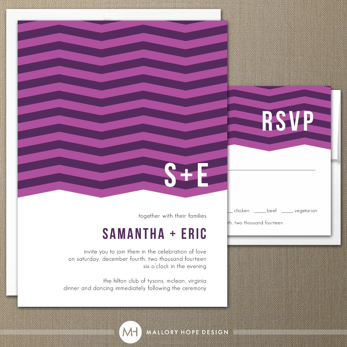 Chevron Initials Modern Wedding Invitation & RSVP Set - CUSTOMIZE Colors and Content - Digital Design Files