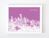 I Love This City -- Seattle Skyline Pop Art Print in Lavender 8x10