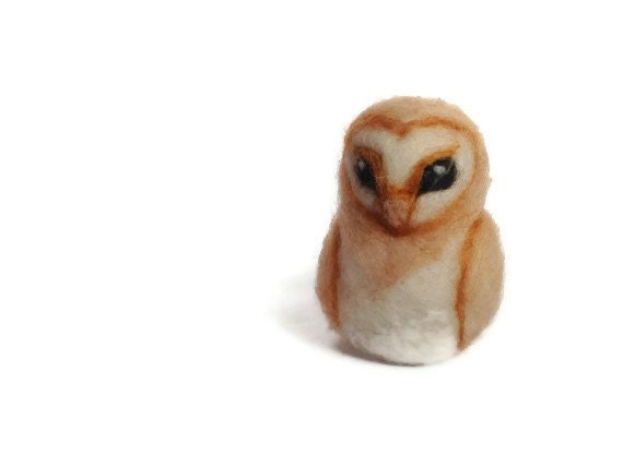 Needle Felted Owl - Miniature Felt Barn Owl Soft Sculpture (Bird)