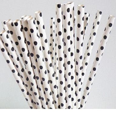 25 Black Swiss Dot Paper Straws