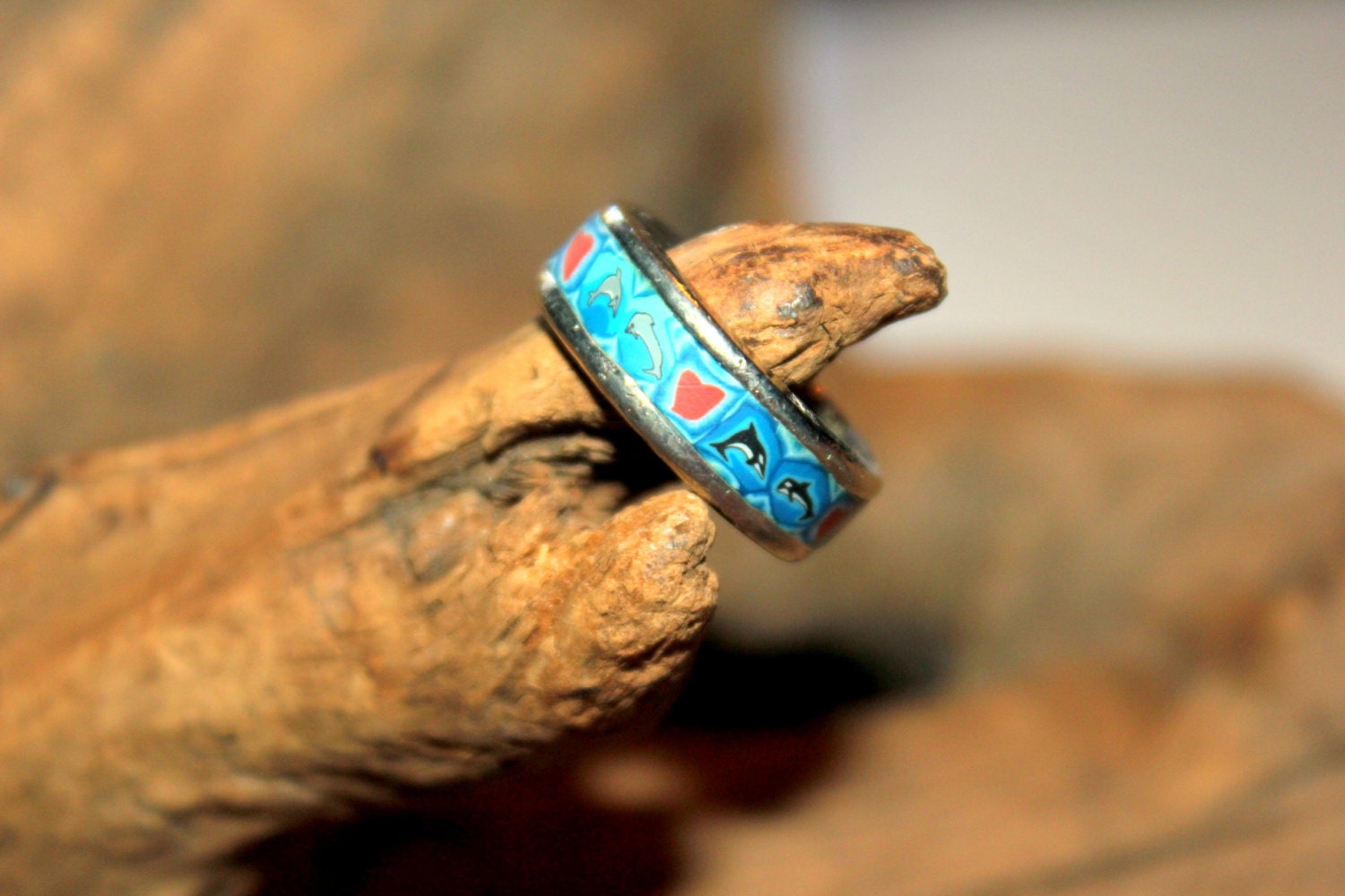 Unique Vintage Silver Ring Band with Detailed Dolphins Marked NTL Size 9.5