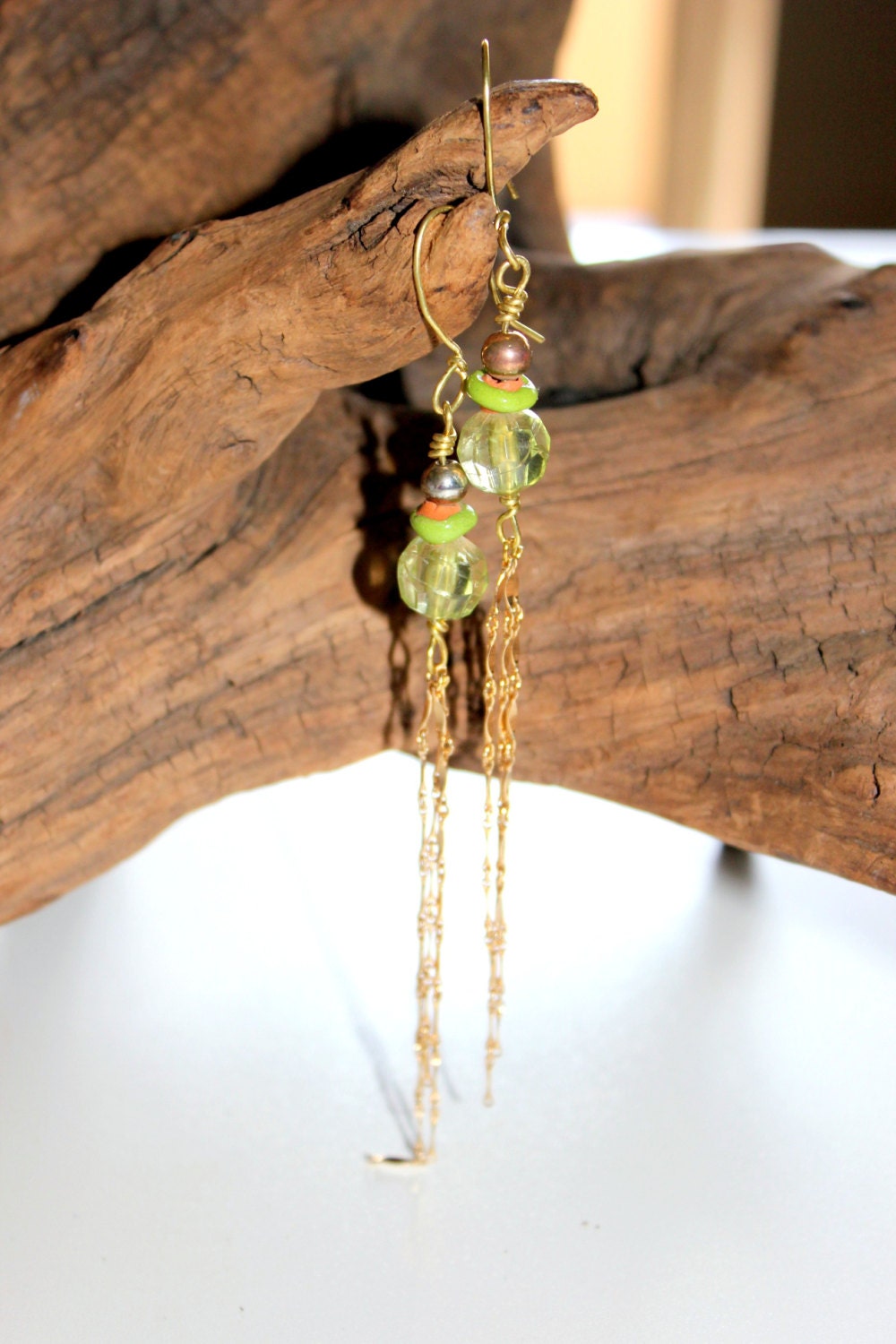Spring Sour Apple Dangles Upcycled Re-Purposed Vintage Chain Dangle Earrings