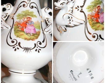 RARE Mid Century Limoge Vase by Coronetti Curando Italy Fragonard Courting Scene