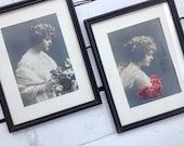 Vintage Black and white wooden framed pictures / black wood frames / black and white old prints / black and white vintage photos