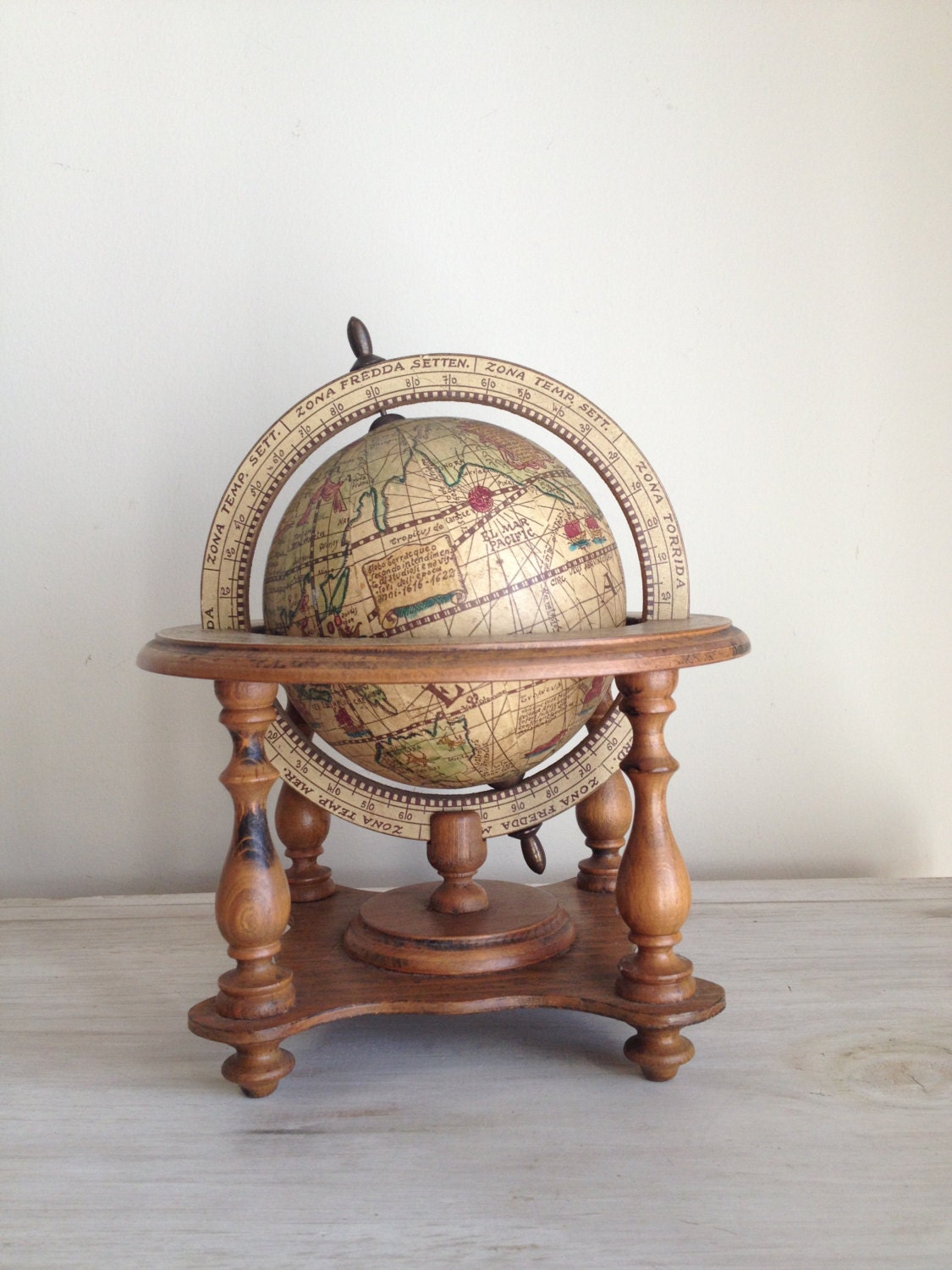 Vintage Wooden Globe   Italian Vintage Small Globe   By Mellafina