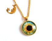 PREORDER Hazel Eye Necklace with Gold Moon Charm / Eye Jewelry / Eye Pendant