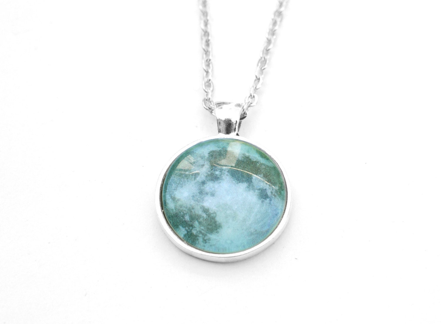 Glow In The Dark Full Moon Necklace / Glass Moon Necklace