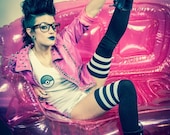 Custom Faux Leather Studded Chained Hot Pink Barbie Jacket L