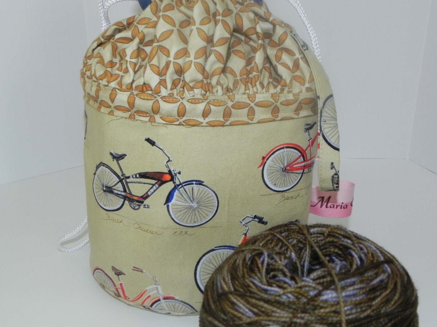 Knitting Project Bag -Drawstring Bag Bucket Style