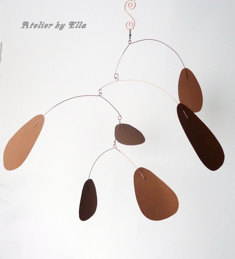 Hanging Art Mobile 6 brown pieces Kinetic Sculpture