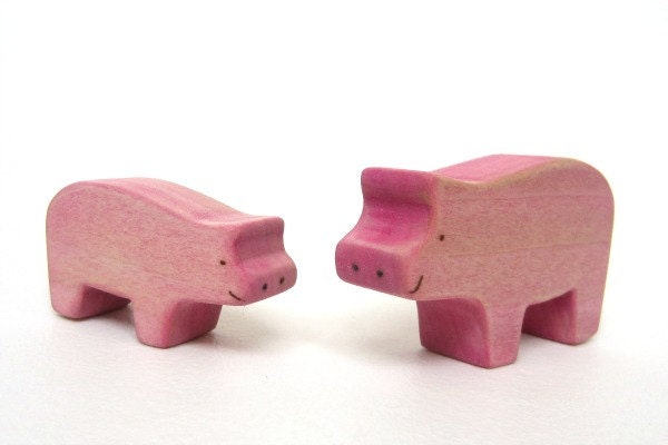 Wooden Toy Pig Set -  Mama and Baby Pig - Pig Toy - Wooden Pig Toy - Wood Waldorf Pig