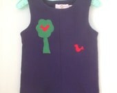 Vintage Florence Eiseman Jon Jon Romper Navy Blue with Tree and Birds 12-18mo