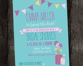 Bridal Shower Invitation - Vintage Mason Jar Flowers - turquoise, purple, poster style - Baby, Birthday, Party (DIY Digital Printable)