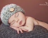 Newborn Baby Boy Hat, Beanie, Photography Prop, Chunky, Grey, wool Hat, Newborn Baby infant hat, wool, with wood button, thick prop