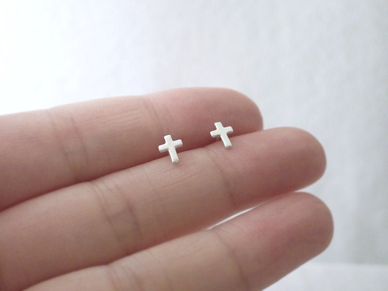 Tiny silver cross post earrings - sterling silver studs - chic modern jewelry