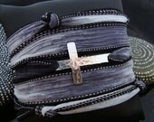 SALE D2E silk ribbon wrap bracelet with hammered Sterling Silver sideways cross and magnetic clasp closure adjustable