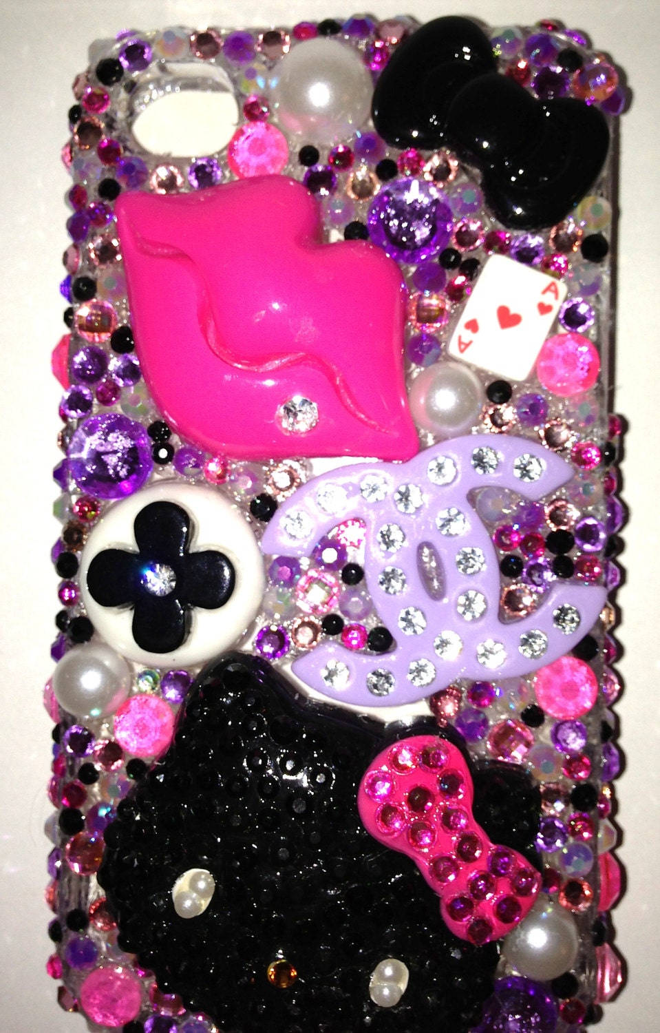 iPhone 4 Phone Case with Purple 3D Swarovski Crystal Deco