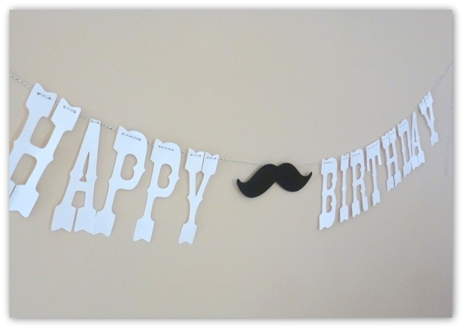 Little Man Bash - Gender Reveal - 1st Birthday - Mustache Happy Birthday Garland Banner Made to Order