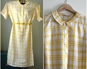 Vintage Yellow and White Plaid Peter Pan Collar Dress - 1960s