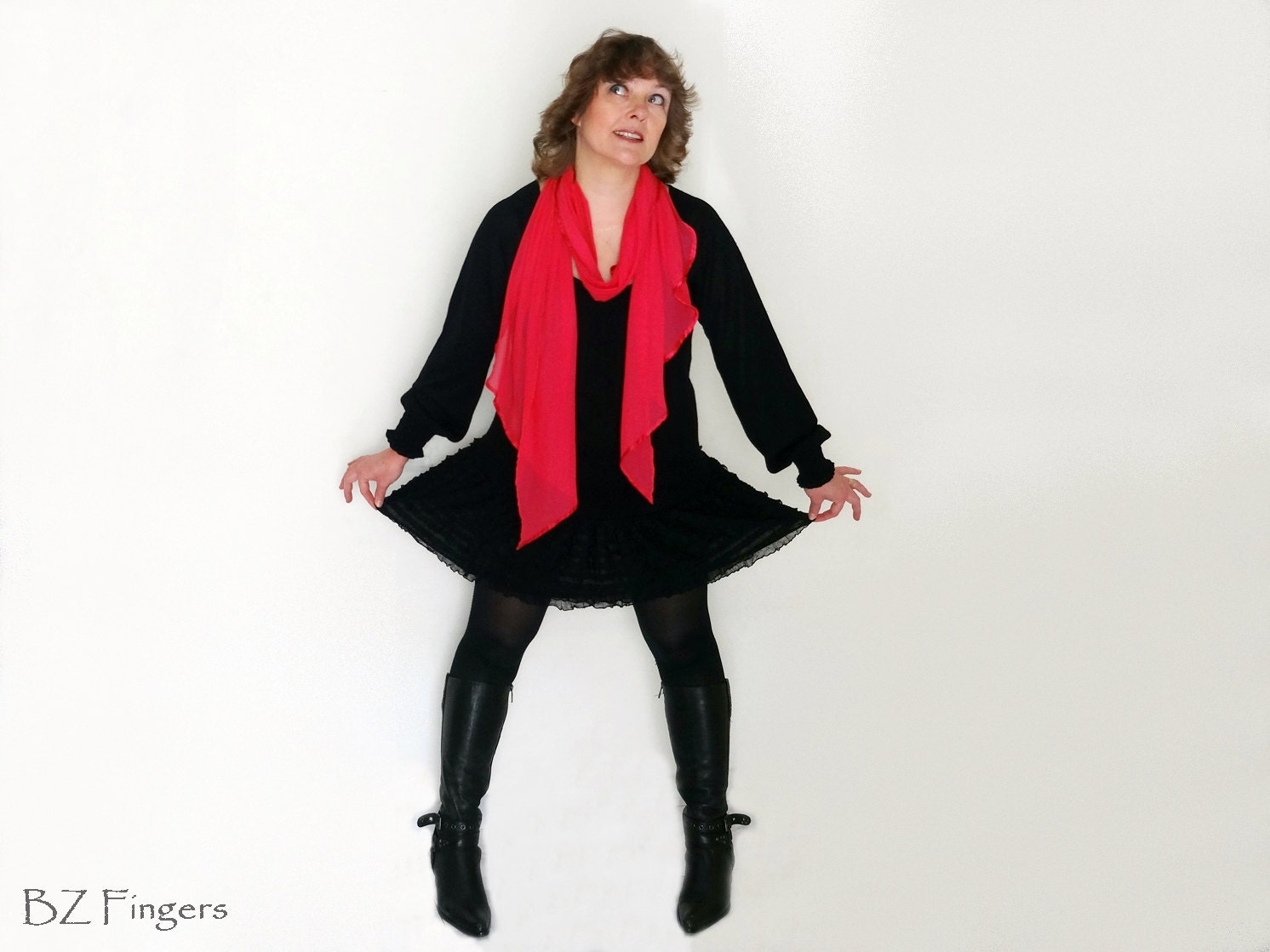 OOAK Repurposed Small Black Dress With Pink Scarf