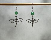 Emerald and Silver Dragonfly earrings. EAR-100