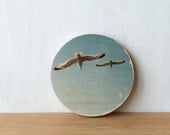 Seagulls Circle Photo Art Block Mini - Image Transfer on Wood by Patrick Lajoie, birds, seaside, camping, beach
