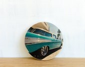 Belair Classic Car Photography Art Block Circle - 'Turquoise Classic' Image Transfer by Patrick Lajoie, vintage car, palm springs