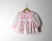 Vintage Baby Dress in Pastel Pink Gingham and Sheer White Cotton 1960s