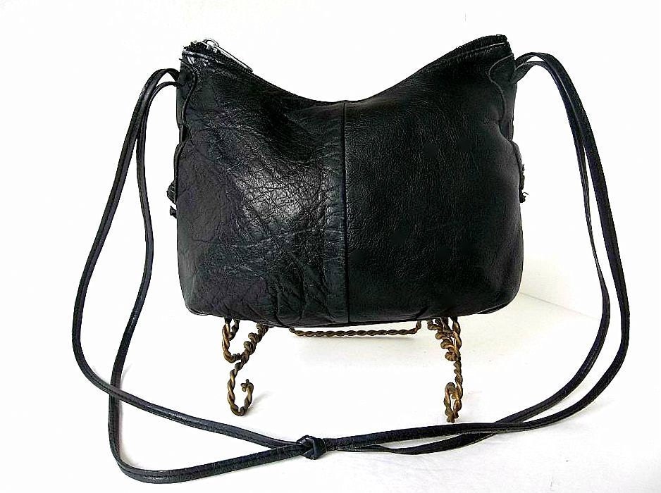 Vintage black leather Boho shoulder bag,cross body or shoulder bag, purse,  handbag, ultra soft leather