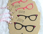 Retro cat eye glasses gift tags, geek chic gift tags, nerdy glasses, hipster tags