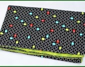 Pac-Man Retro Cotton Blanket with Tie Dye Flannel Backing - Geek-a-bye Baby Blanket - Gamer Geek - Handmade, Swaddling, Choice of Flannel