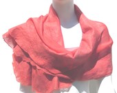 Coral Silk Wrap Ruffle Shawl Nuno Felted
