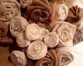 Burlap and linen flowers-set of 10