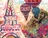 Chic PARIS France Eiffel Tower Ballons Sur Paris 13x19 SIGNED fine art Print by Natasha Wescoat