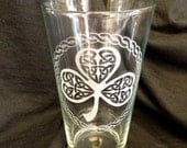 Celtic Knot Shamrock Etched Pint Glass Ireland Saint Patricks Day