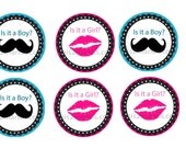 Gender Reveal Baby Shower Sticker 2 inch Round Party Favor Stickers Set of 40 Instant Download