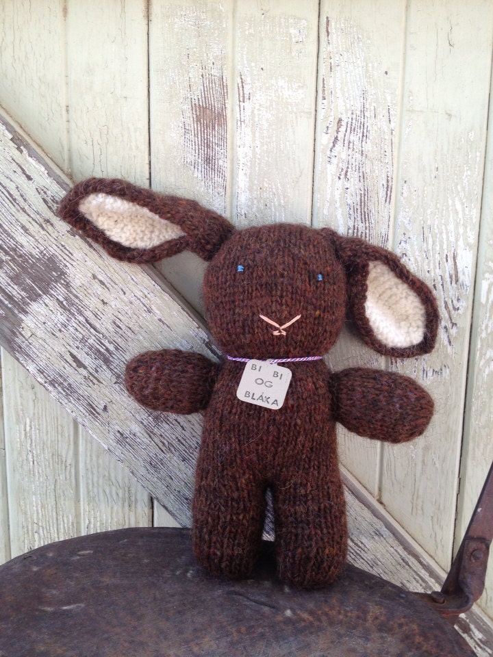 Hand Knit Brown Bunny Rabbit Icelandic Lopi Wool Stuffed Animal
