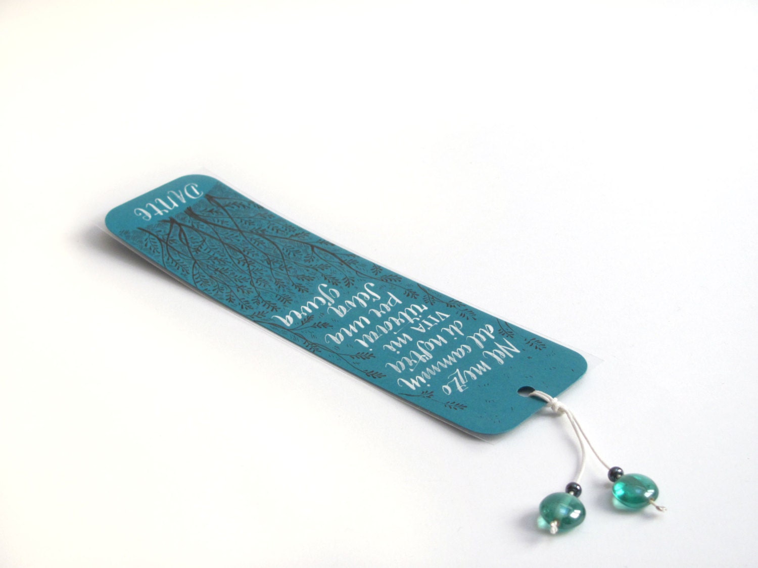 Dante Alighieri - The Divine Comedy - teal bookmark, with handwritten calligraphy - selva oscura
