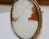Victorian Cameo Pendant Brooch  1930s Jewelry 12kt GF 1920s Jewelry Carved Shell