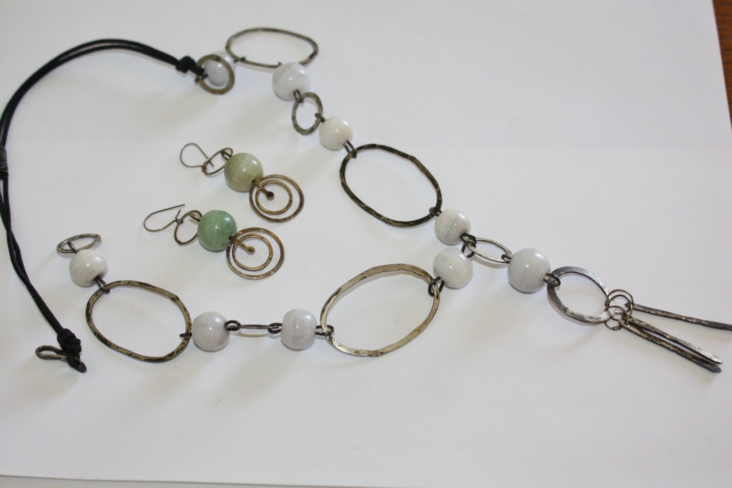 Vintage Necklace Boho Circle Link 1930s Jewelry With Earrings Arts Crafts